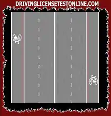 Tráfico rodado: | En una calzada como se muestra en la figura en caso de tráfico intenso, ciclomotores y motocicletas pueden circular por el carril bici si no superan la velocidad de 20 km / h
