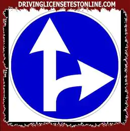 La señal que se muestra | te obliga a seguir recto o girar a la derecha en la intersección