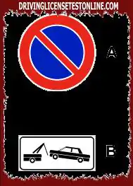Знак приказан | на слици А-, ако је интегрисан са панелом Б-, означава подручје на којем нема паркинга, са уклоњеним возилом