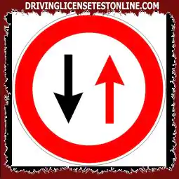 In the presence of the sign shown and the three-light traffic light | we have priority if...