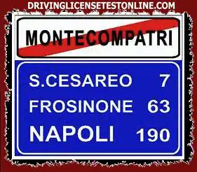 Gösterilen | işareti, Napoli'ye ulaşmak için n . 190 numaralı devlet yolunu kullanmanız gerektiğini belirtir.