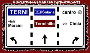 Skylten som visas | indikerar att vägen till Terni är avbruten