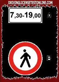 Пътни знаци: | Допълнителното табло A-, поставено под знака B-, забранява на пешеходците да преминават само в посочените часове