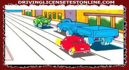Da li je vozaču crvenog automobila dozvoljeno kretanje tramvajskim tračnicama ?