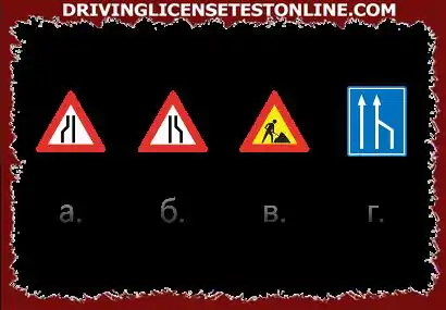 Which of the road signs warns of narrowing of the traffic lane
