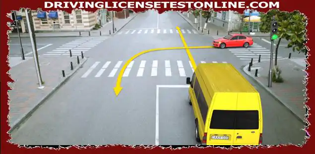 El conductor del cotxe vermell té dret a continuar conduint en direcció a la fletxa , Si...