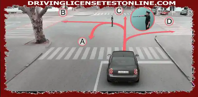 I vilken riktning kan föraren av en bil fortsätta att köra på denna signal från regulatorn ?
