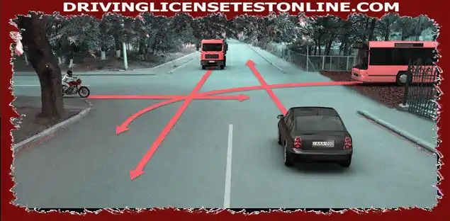 교차로 우측에서 오는 도로가 포장된 경우 , 화살표 방향으로 이동할 경우 교차로 차량의 순서는 어떻게 됩니까 ?
