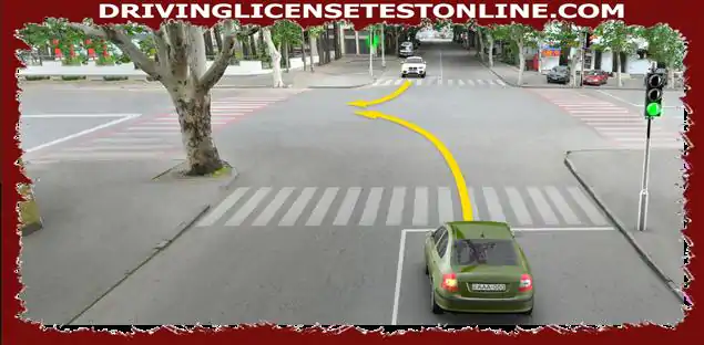 ¿Qué conductor de automóvil estará obligado a abandonar la carretera en caso de movimiento en la dirección de la flecha , en esta señal de semáforo ??