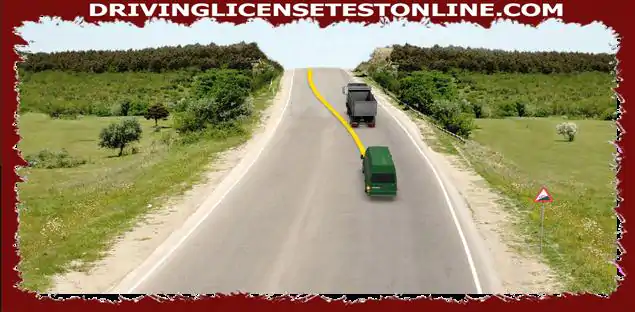 Whether the driver of the green car is prohibited from performing the overtaking maneuver by crossing the lane ?