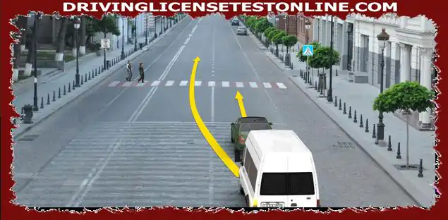 Will the driver of the white car violate the traffic rules in case of performing the maneuver indicated by the arrow , if the pedestrian has started to jump from the left side ?