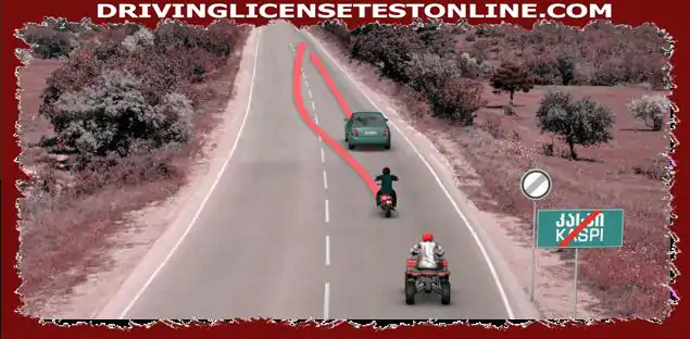 Արգելվու՞մ է մոտոցիկլետի վարորդի կողմից առաջ անցնել սլաքի , ուղղությամբ, եթե նա պետք է քշի առնվազն 85 կմ / ժ արագությամբ մեքենայից առաջ անցնելու համար: