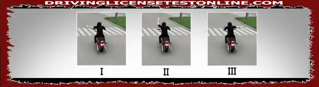 Коя снимка показва ляв мигач, даден от водача на мотоциклета ?
