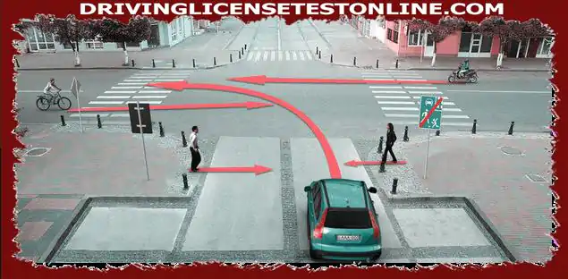 Which traffic participant is obliged to give way to the driver of the car in case of movement in the direction of the arrow ?