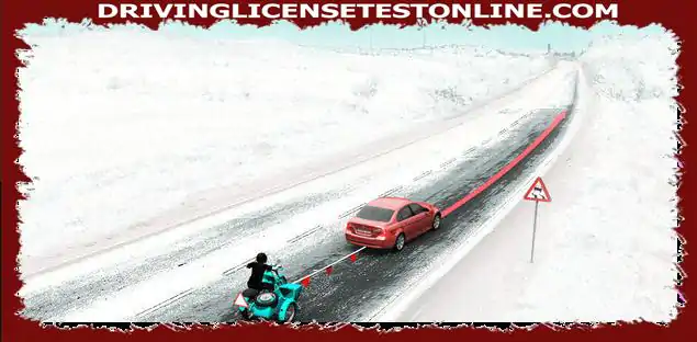 في حالة معينة ، ما إذا كان سائق السيارة القاطرة ممنوعًا من التحرك في اتجاه السهم إذا كان الطريق جليديًا ?