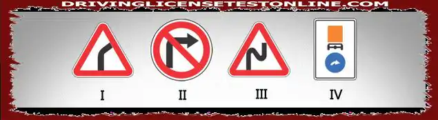Care dintre următoarele indicatoare rutiere indică o curbă periculoasă a unui drum cu...