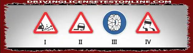 下列哪个路标表示,滚动的车辆,必须在至少两个前轮胎,上安装防滑链?的路段