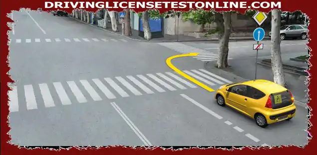 В дадената ситуация дали на водача на жълтата кола е забранено да се движи по посока на стрелката ?