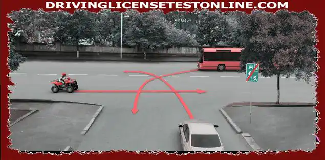 如果公交车司机按照箭头?的方向移动，哪个车辆司机将不得不放弃道路