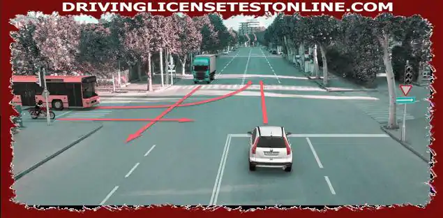A qué conductor del vehículo estará obligado a ceder el paso al conductor del camión en caso de movimiento en la dirección de la flecha ?
