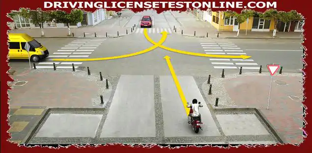 노란색 차량의 운전자가 화살표 방향으로 이동하면 차량의 운전자가 도로를 포기해야 할 의무가 발생합니다 ?
