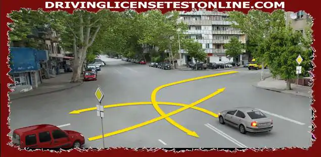 A quel conducteur du véhicule se posera l'obligation d'abandonner la route si le conducteur du véhicule jaune se déplace dans le sens de la flèche ?