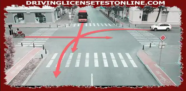 ¿Qué conductor de automóvil estará obligado a abandonar la carretera en caso de que el conductor de la motocicleta se mueva en la dirección de la flecha ??